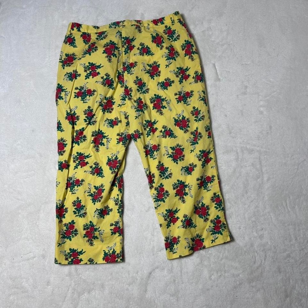 Lauren Ralph Lauren Crop Pants Yellow Floral Rose Cottage Core Women's Size 14 - Picture 2 of 4